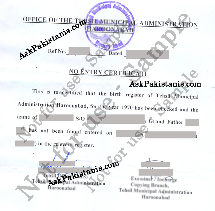 Non Availability of Birth Certificate Haroonabad